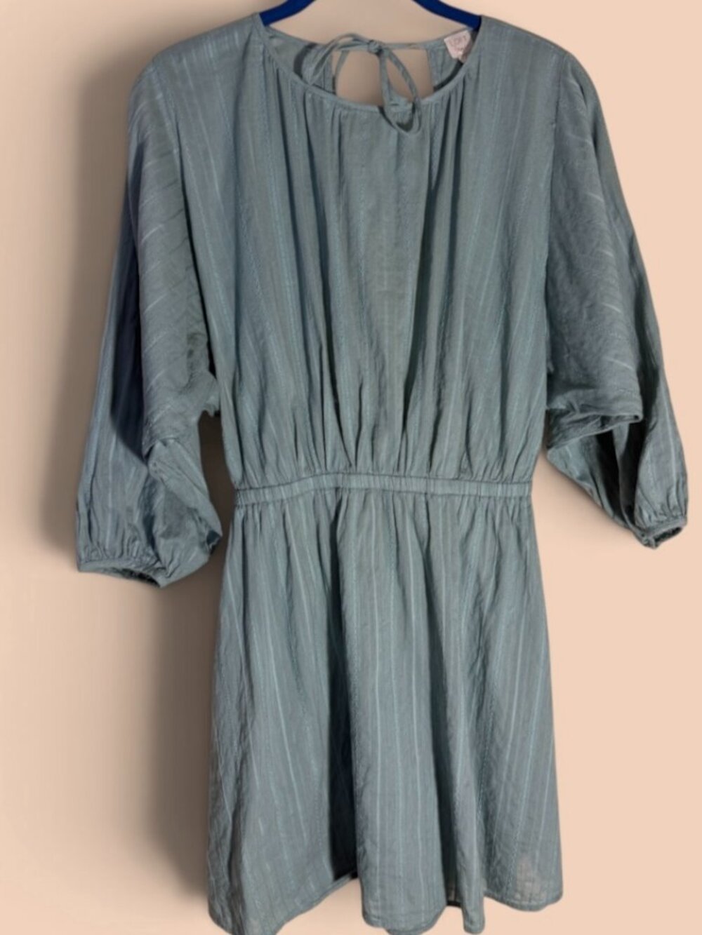 LOFT Beach Open Back Muted Sage Green Striped Mini Dress/Cover Up Sz XS